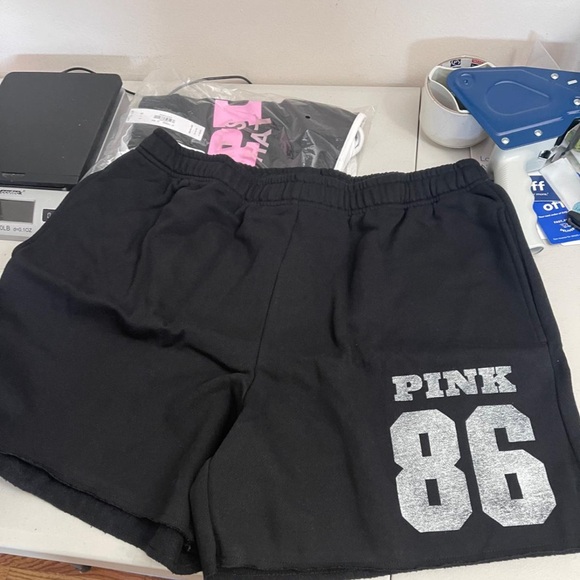 PINK Victoria's Secret Pants - PINK Victoria's Secret Black Shorts with Silver Glitter 86